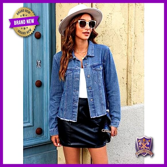 Distressed Denim Jacket Vintage Western Trucker Frayed Hem Button Up - Picture 6 of 7